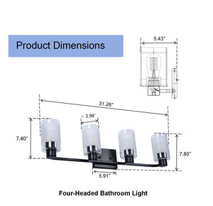 Applique murale de salle de bain à 4 lumières, en verre cylindrique minimaliste de luxe, finition chromée en fer, LED pour intérieur - Product Image 5