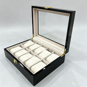 Elegant <b>Black</b> Watch Storage <b>Box</b> with Lid 10 Compartment Velvet Interior Rectangle Design for Watch Packaging - Product Image 3