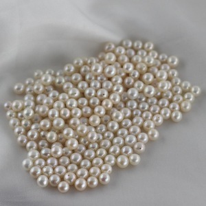 Particle Freshwater Pearl Round <b>Bead</b> 5-6mm Silver Jewelry Inlay Semi Porous Loose <b>Bead</b> with White Pink <b>Color</b> Options - Product Image 1