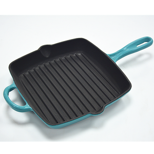 28cm Enamel Coating Cast Iron square Shape <strong>Grill</strong> Frying <strong>Pan</strong> with Dual Handles - Product Image 1