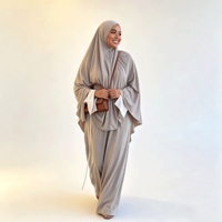 Ensemble Abaya Greige pour Femmes, Couleur Neutre, Vêtements Modestes, Vêtements Musulmans Islamiques, Longueur au Sol