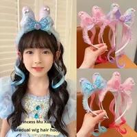 Bandeau de cheveux à nœud de dessin animé, princesse Elsa, mignon, exquis, bandeau de perruque, nœud dégradé, style féerique, accessoires pour cheveux de filles, bébé, cadeau