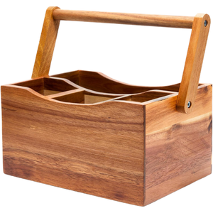 Natural Custom Folding Multifunction Spoon Forks Organizer Tray Bamboo Wooden Kitchen Cutlery <b>Basket</b> Holder Handle Restaurant - Product Image 1