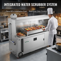 Station de cuisson mobile sans ventilation avec système de purification des fumées pour kiosque de food court, cuisson de plats sautés, friture, burgers et œufs