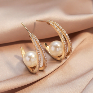 RAKOL EP2838 18k Gold Plated <b>Pearl</b> Fashion <b>Earrings</b> Natural <b>Pearl</b> Hoop <b>Earrings</b> Custom Wholesale Factory - Product Image 3