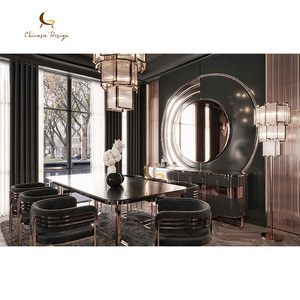 <span class=keywords><strong>Table</strong></span> à manger de luxe moderne haut de gamme en acier inoxydable doré, 8 places, <span class=keywords><strong>table</strong></span> à manger rectangulaire en marbre pour villa - Product Image 3