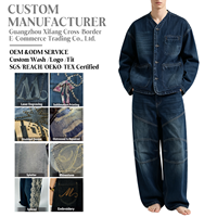 Veste en jean pour homme personnalisée, style streetwear japonais vintage, col en V, teinture dégradée, coupe large, respirante, collection automne, directement de l'usine