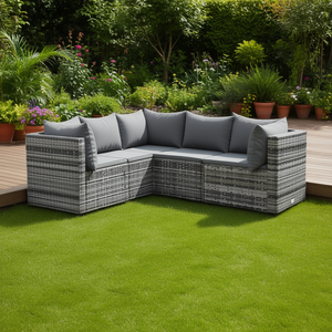 Conjunto de Sofá Esquinero para Patio de Poliratán Gris con Cojines, Muebles de Jardín para Exteriores, Diseño Contemporáneo, Resistente al Agua y a los Rayos UV - Product Image 2