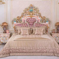 Oe-fashion luxe français rose en bois style baroque ensemble de chambre à coucher néo-classique royal sculpté à la main coiffeuse design