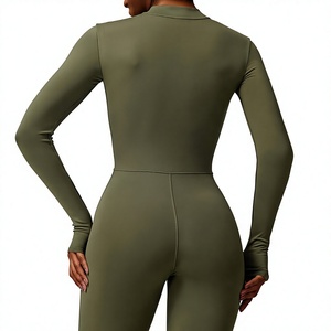 <b>Top</b> Quality Wholesale Women's Long Sleeve Zip Front Yoga Jumpsuit <b>One</b> Piece Fitness Bodysuit Stretch Workout Activewear Romper - Product Image 4