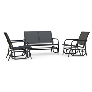 Ensemble de salon de jardin Black Garden Glider en textilène avec structure en acier, 3 places, mobilier d'extérieur au design contemporain - Product Image 1