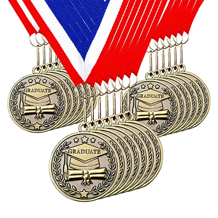 Manufacturer Wholesale Custom Race Blank Zinc Alloy 3D Gold Award Custom Metal Sport With Ribbon Academic Medal