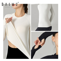 124114016 Baiwu col rond mince Fitness Gym Yoga Sport entraînement danse t-shirt haut court pour filles femmes