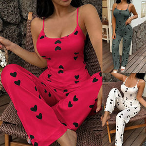 <span class=keywords><strong>Pigiama</strong></span> da Donna OEM di Fabbrica, Sexy con Motivo a Cuore, Canotta e Pantaloni Traspiranti in Poliestere e Spandex, Set Due Pezzi a Tutta Lunghezza - Product Image 2