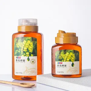 Qualité alimentaire 300g 500g 1000g bouteille de miel en plastique PET transparent conteneur carré bouteilles d'entrée de Reflux de miel