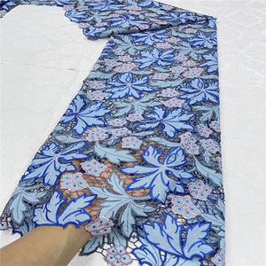 Gaun pernikahan tekstil DIY hijau kain bordir sifon renda Afrika gaun tangan poliester desain Laser berongga tekstil rumah - Product Image 6