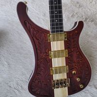 Guitare basse électrique R-Brand R10 sculptée à 4 cordes, finition érable mat, micros H-H, corps en acajou, touche en palissandre, dorée