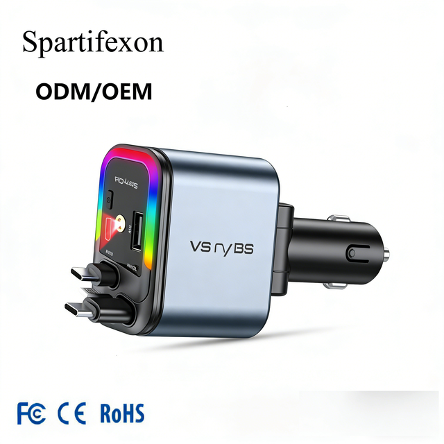 5-in-1 PD 3.0 120W Fireproof Aluminum Alloy Car Charger with Dual Retractable Cables Type-C Port and Starlight