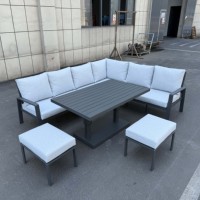 Ensemble de jardin modulable en aluminium 8 places toutes saisons avec table réglable en hauteur, mobilier d'extérieur, sièges d'angle et canapé