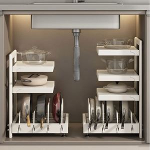 Modern Steel <b>Kitchen</b> <b>Racks</b>-under Sink Pull-Out Shelf with 2 Shelves Durable & Easy to Install - Product Image 1