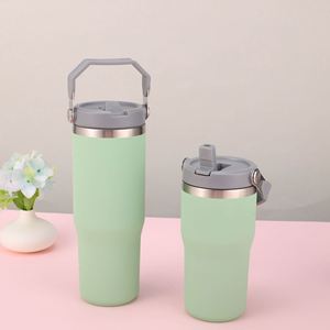 Gobelet isotherme en acier inoxydable 20 oz/30 oz avec paille rabattable et poignée, anti-fuite, compatible lave-vaisselle et micro-ondes, pour voyage et camping - Product Image 3