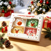 Jouets à presser en forme de boulettes de Noël, mignons, sur le thème de Noël, transparents, avec paillettes, avec boîte cadeau à fenêtre colorée
