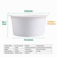 Pot à dessert jetable en plastique IML blanc de 235 ml pour porridge de nid d'oiseau, emballage alimentaire avec couvercle