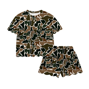 GSSO3224 Conjunto Infantil Personalizado de Camuflaje Verde con Estampado de Niña Activa, Ropa Casual de Manga Corta para Niños al por Mayor - Product Image 5