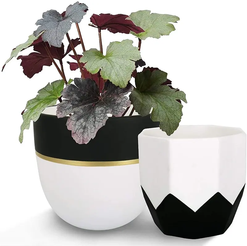 セラミック黒と白のプランター屋内磁器植木鉢