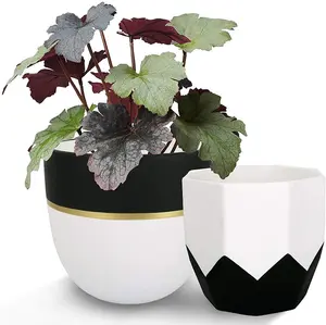 Ceramic black and white planters indoor porcelain flower pots