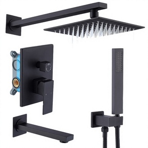 Juego de ducha oculto de acero inoxidable 304 negro mate, sistema de ducha de 2 vías con grifo monomando, montado en la pared para baño de hotel - Product Image 4