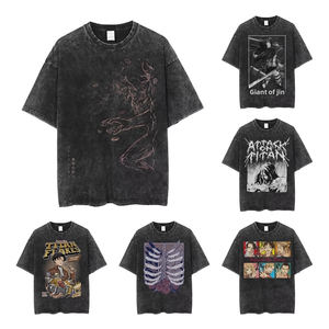 T-shirt vintage Attack Titan en coton pur, style cartoon, respirant, à manches courtes, coupe ample, hip-hop, délavé, Harajuku, AOT Anime - Product Image 3