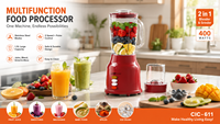 Blender électrique Cntronic 2 en 1, 600 W, 2 vitesses, 1,6 L, blender de cuisine, blender électrique, mixeur pour fruits, smoothies, aliments, légumes