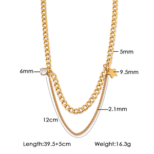 Collana a Catena Cubana Stratificata con Stella in Zirconia Cubica Placcata Oro 18K, Gioiello Minimalista Impermeabile per Donne - Product Image 6