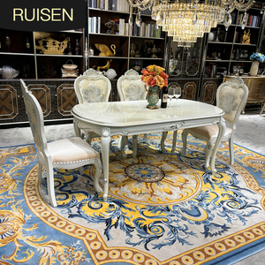RUI SEN Set Tavolo e Sedie da Pranzo in Stile Francese, Lussuoso Tavolo da Pranzo Europeo in Legno Massello Intagliato per 6 Persone - Product Image 1