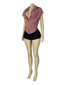 Nuova <span class=keywords><strong>Moda</strong></span> 2025: Top Corto da <span class=keywords><strong>Donna</strong></span> Senza Maniche con Colletto a Quadri, Scollo Profondo a V e Vita Stretta - Product Image 4