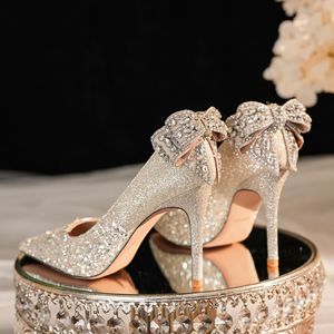 <b>Red</b> <b>Glitter</b> Stiletto Heel Pumps Pointed Toe Bow Decoration Bridal Wedding Shoes 9000B-016 Super High 8cm Up - Product Image 4