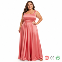 Robe longue sur mesure grande taille pour femme, rose saumon pacifique, en satin extensible, col carré, coupe trapèze, longueur ras du sol, pour soirée, du CA 14 au 28