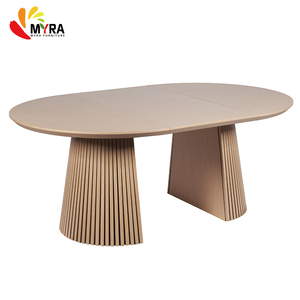 Muebles de Restaurante de Diseño Nórdico <span class=keywords><strong>Minimalista</strong></span>, <span class=keywords><strong>Mesa</strong></span> de Comedor Ovalada de Madera MDF Rústica, <span class=keywords><strong>Mesa</strong></span> de Comedor <span class=keywords><strong>Redonda</strong></span> Extensible - Product Image 3