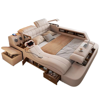 Modernes intelligentes Massage bett aus hochwertigem Leder Tatami Charging Storage Master Bed Doppelbett für Schlafzimmer