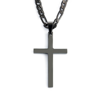 Collier à pendentif croix double couche à la mode pour hommes en acier inoxydable et titane avec chaînes cubaines en forme de serpent torsadé plaqué or