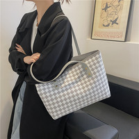 Bolsos de hombro a cuadros tejidos para mujer, bolsos de mano informales Vintage, bolso elegante con textura tierna, gran capacidad, en relieve, clásico, Diario, versátil