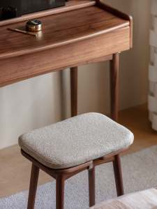 XUXIE Minimalist Solid Wood Modern Dressing Upholstered Stool Black Walnut Chair for <strong>Bedroom</strong> <strong>Vanity</strong> - Product Image 3