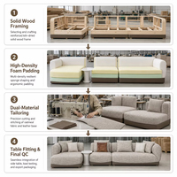 Ensemble de canapés modulaires modernes en tissu avec accoudoirs larges arrondis, design tissé texturé, table d'appoint assortie pour salon de villa - Causeuse