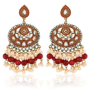 Bohemian Retro Red Crystal Stone Vintage Drop Earrings Pearl Tessles Dangling Stud Indian Boho Earrings Address Deco