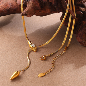 Women Titanium Steel <b>Snake</b> Bone Necklace, Zircon Inlaid <b>Snake</b> Head, Minimalist Cool Light Luxury Daily Jewelry - Product Image 5