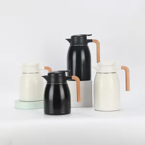 Offres Spéciales de haute qualité pot pot à vide fiole en acier inoxydable double paroi vide cafetière avec manche en bois