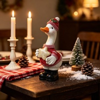 Figurine de canard en résine de Noël, style ferme, décoration de table, statue animale peinte à la main, pour cheminée, étagère, cadeau de Noël pour la maison