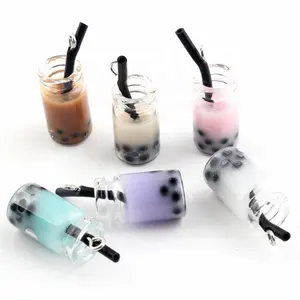 Sıcak satış 3D reçine kahve fincanı inci süt çay şişesi kolye balçık DIY için Charms moda takı küpe dekorasyon