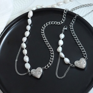 Ensemble de bijoux de luxe en perles et zircon pour femmes, bracelet en acier inoxydable, collier élégant, cadeau pour mariage ou fête - Product Image 5